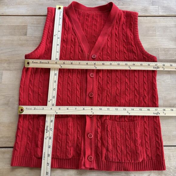 Vintage Montgomery Ward Red Cable Knit Sweater Vest Pockets Womens Medium *read - Picture 2 of 6